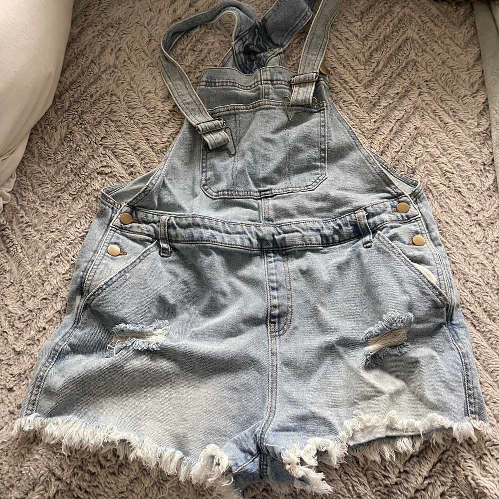 Denim overall cutoffs